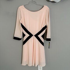 NWT Gianni Bini Blush Black Chiffon Long Sleeve A-Line Mini Dress